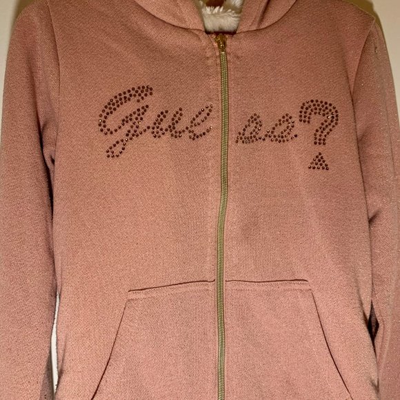 Guess Girls Hoodie Fur Lined Long Sleeve Size 10 - Picture 3 of 6
